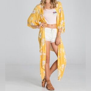 BILLABONG Desert Dreams Kimono/ Duster/ Yellow Floral/ Surf/ Beach/ Tie Front